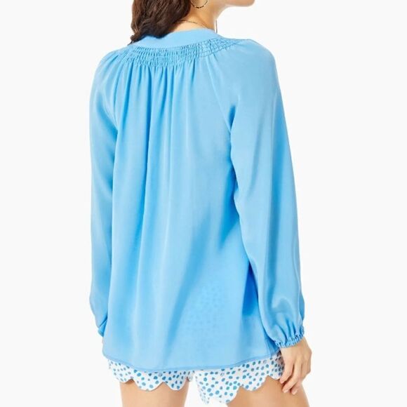 Lilly Pulitzer Silk Blue Long Sleeve Elsa Top - Picture 3 of 9